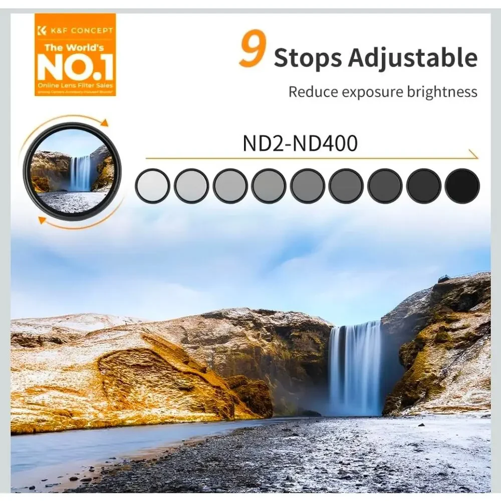 K&F Concept 72mm Variable ND2-ND400 Lens Filter B-Series 1-9 Stops